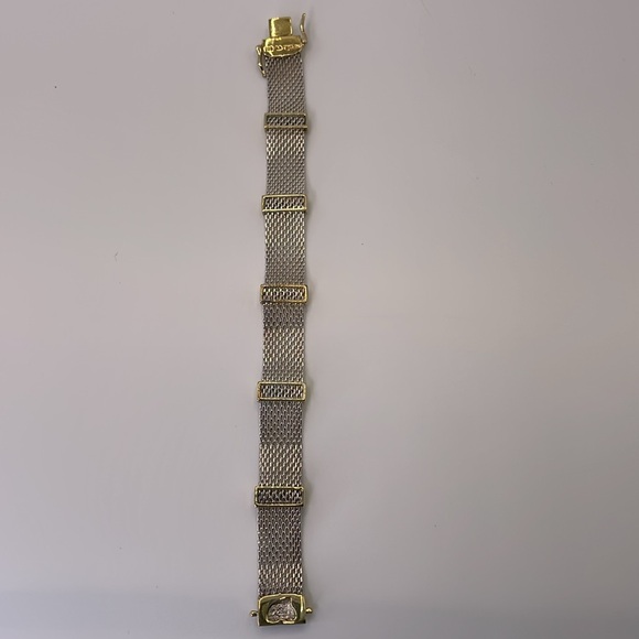 Bracelet Sterling Silver & Gold Mesh Blue Topaz Accents 925 Italy Bracelet - Picture 12 of 13